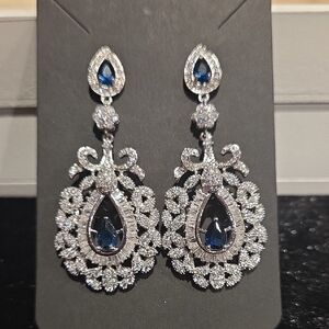 Elegant Silver and Blue Teardrop Earrings